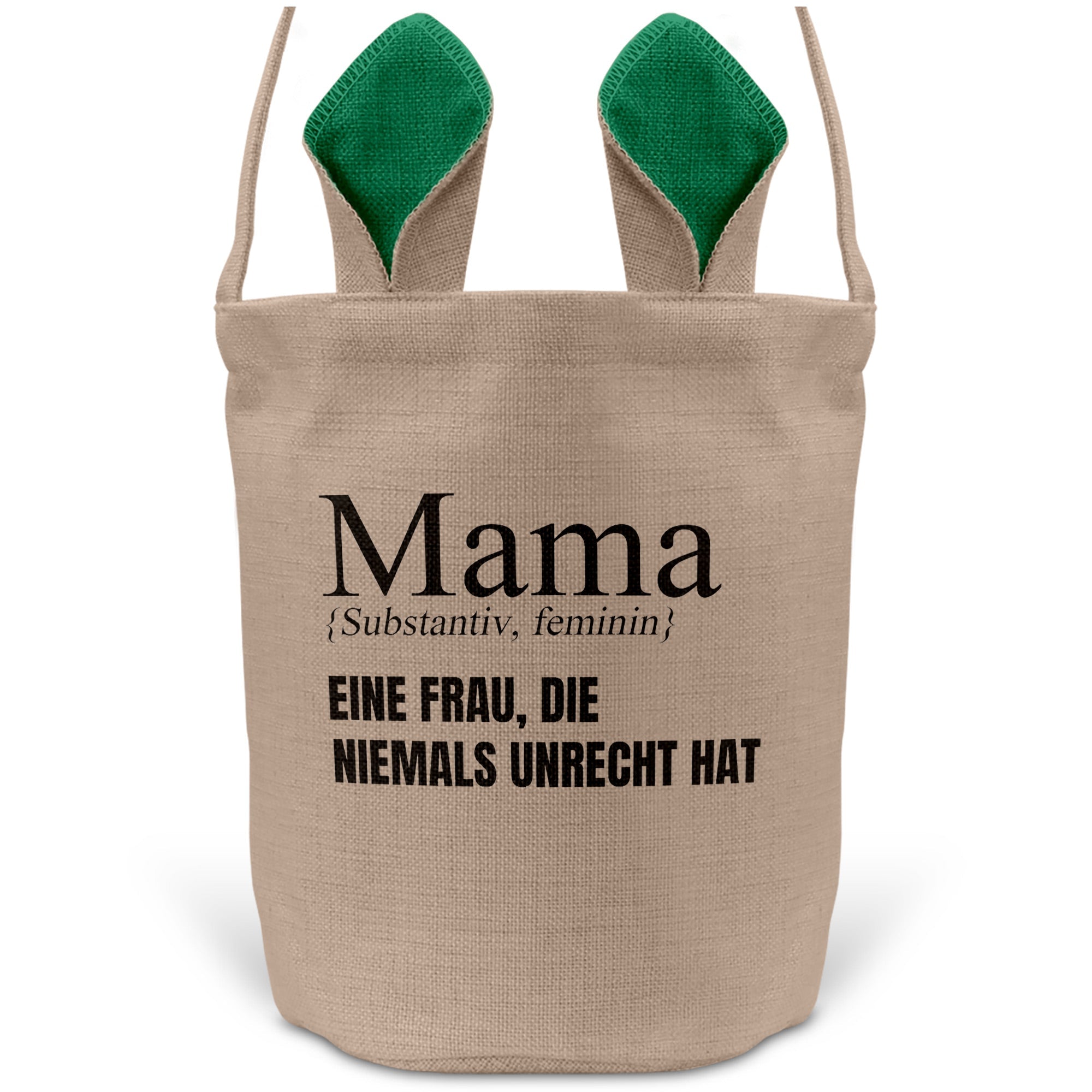 22Feels® Mama Osterkorb Mutter mit Henkel Ostergeschenk Tragetasche Ostern Deko Osternest Körbchen Hasenohren (Beige/Grün)-Ostern Tragetasche-22Feels
