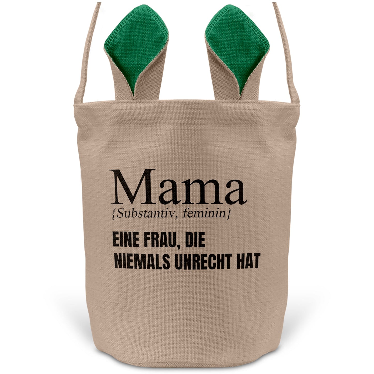 22Feels® Mama Osterkorb Mutter mit Henkel Ostergeschenk Tragetasche Ostern Deko Osternest Körbchen Hasenohren (Beige/Grün)-Ostern Tragetasche-22Feels