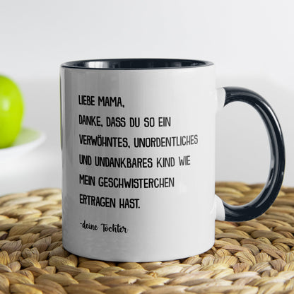 22Feels® Mama Geschenk von Tochter - Tasse mit Spruch (Weiss-Schwarz, 320ml)-TwoTone Tasse Weiss-Schwarz 320ml-22Feels
