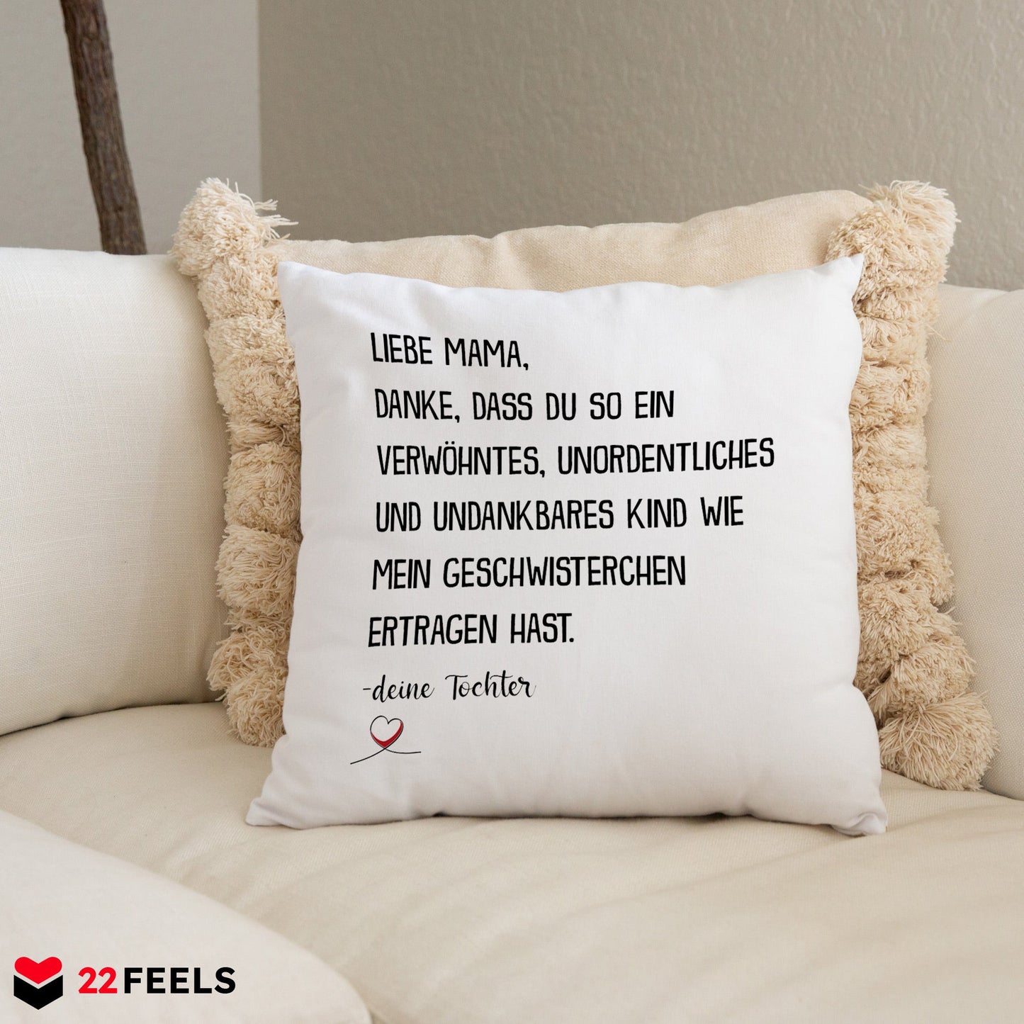 22Feels® Mama Geschenk von der Tochter - Kissen mit Spruch (Weiss 40x40cm)-Kissen Weiss 40x40-22Feels