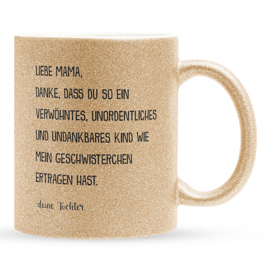 22Feels® Mama Geschenk von Tochter - Glitzertasse mit Spruch (Gold, 320ml)-Glitzertasse Gold 320ml-22Feels