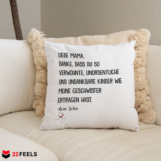 22Feels® Mama Geschenk vom Sohn - Kissen mit Spruch (Weiss 40x40cm)-Kissen Weiss 40x40-22Feels