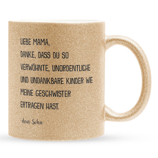 22Feels® Mama Geschenk von Sohn - Glitzertasse mit Spruch (Gold, 320ml)-Glitzertasse Gold 320ml-22Feels