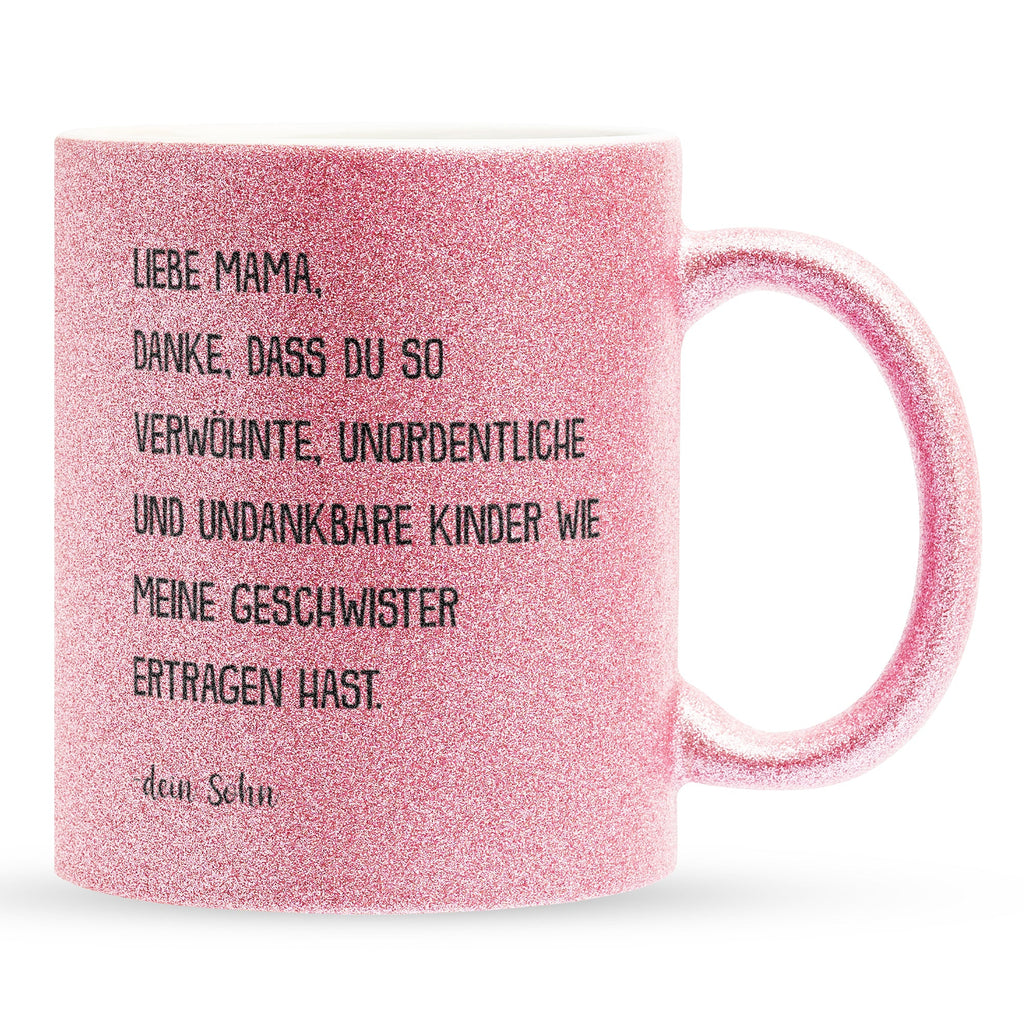 22Feels® Mama Geschenk von Sohn - Glitzertasse mit Spruch (Pink, 320ml)-Glitzertasse Pink 320ml-22Feels