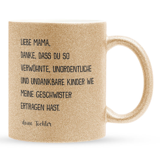 22Feels® Mama Geschenk von Tochter - Glitzertasse mit Spruch (Gold, 320ml)-Glitzertasse Gold 320ml-22Feels