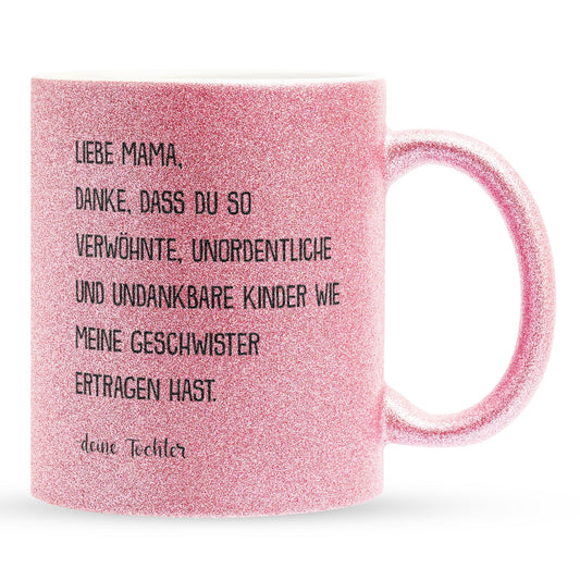 22Feels® Mama Geschenk von Tochter - Glitzertasse mit Spruch (Pink, 320ml)-Glitzertasse Pink 320ml-22Feels