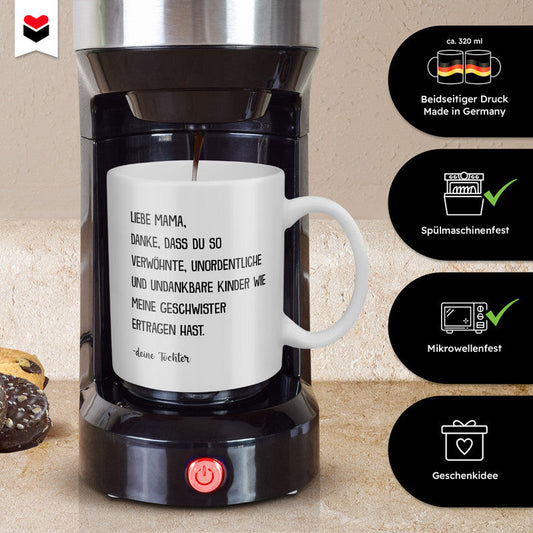 22Feels® Geschenk für Mama von Tochter - Tasse mit Spruch: Verwöhnte Geschwister (Weiss, 320ml)-Weisse Tasse 320ml-22Feels