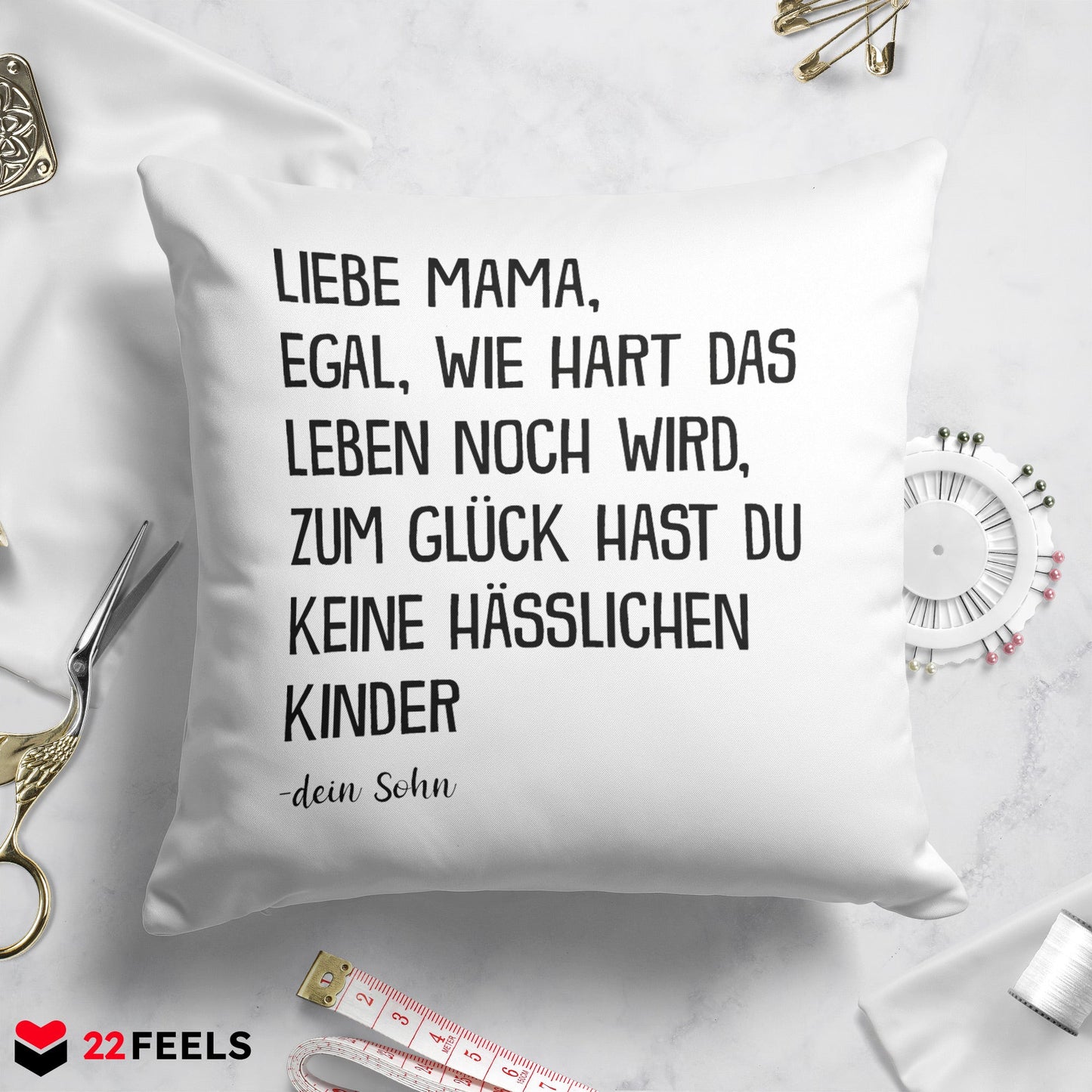 22Feels® Mama Geschenk vom Sohn - Kissen mit Spruch (Weiss 40x40cm)-Kissen Weiss 40x40-22Feels