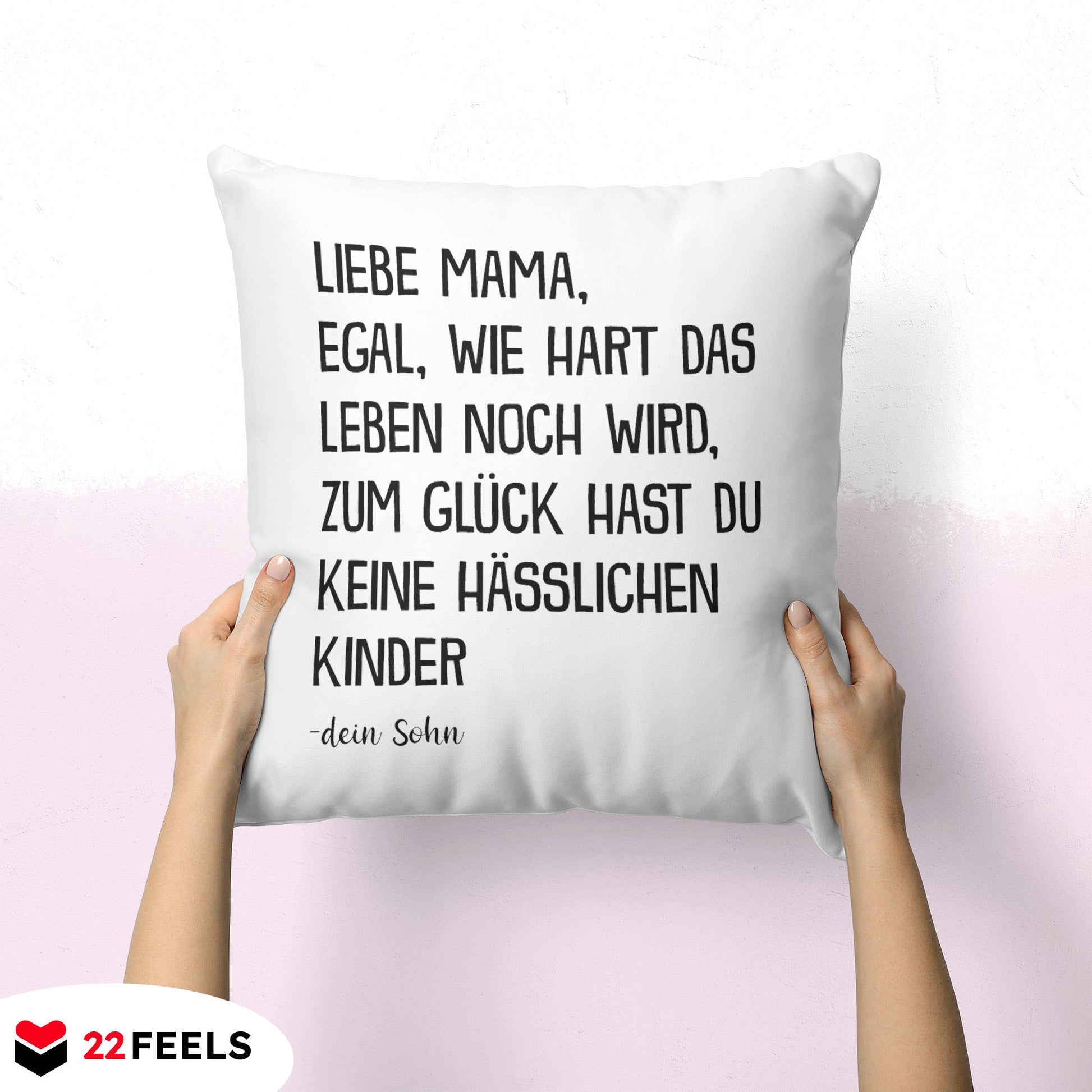 22Feels® Mama Geschenk vom Sohn - Kissen mit Spruch (Weiss 40x40cm)-Kissen Weiss 40x40-22Feels