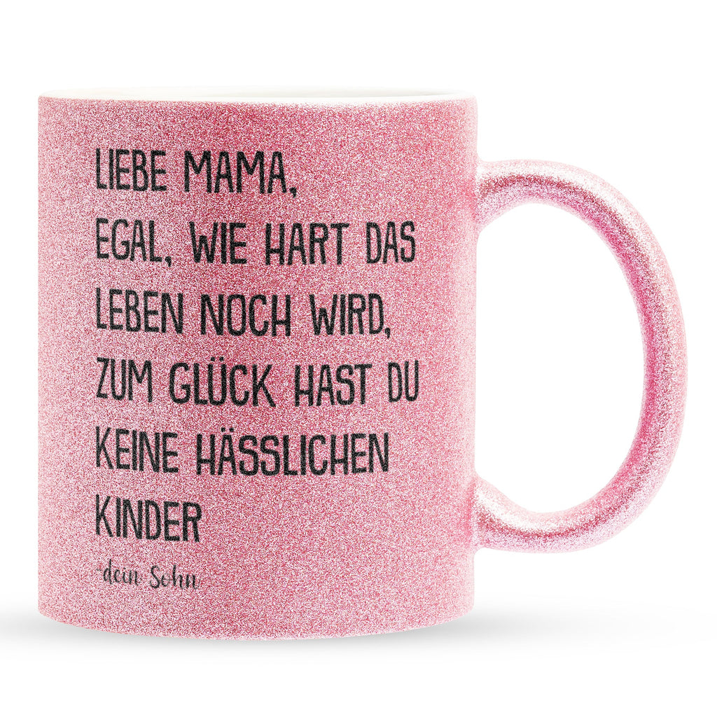 22Feels® Mama Geschenk von Sohn - Glitzertasse mit Spruch (Pink, 320ml)-Glitzertasse Pink 320ml-22Feels