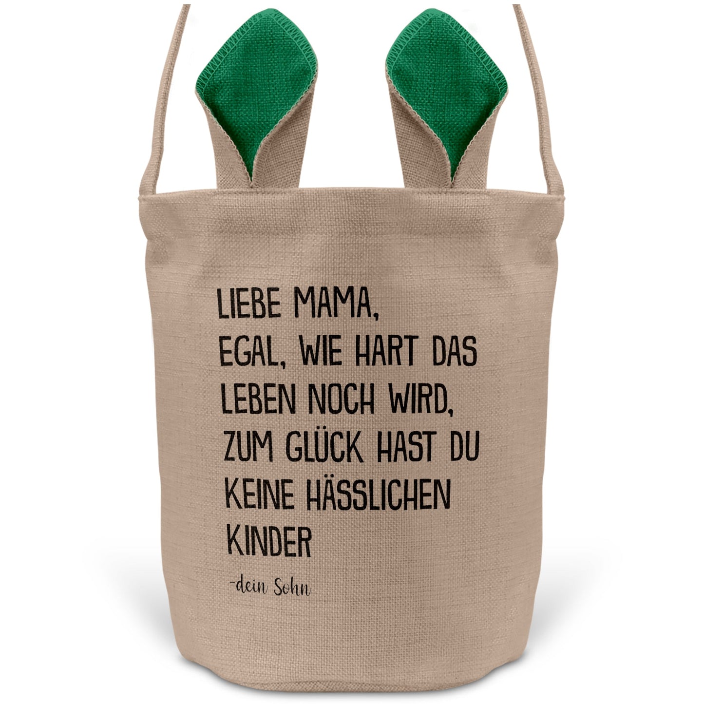 22Feels® Mama Osterkorb von Sohn Mutter mit Henkel Ostergeschenk Tragetasche Ostern Deko Osternest Körbchen Hasenohren (Beige/Grün)-Ostern Tragetasche-22Feels