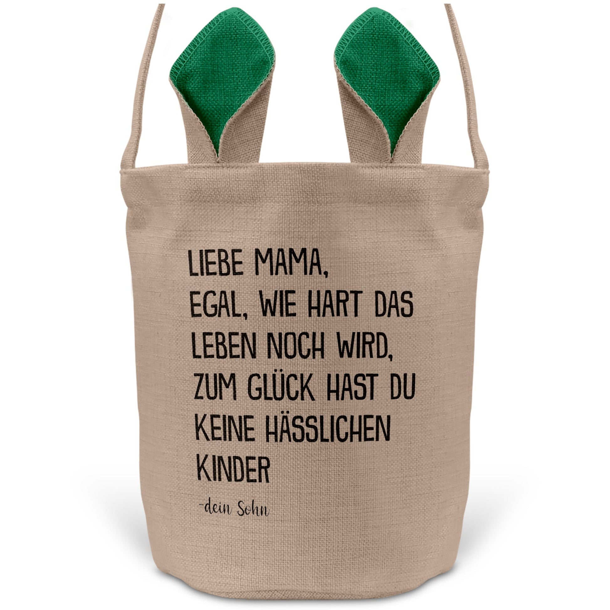 22Feels® Mama Osterkorb von Sohn Mutter mit Henkel Ostergeschenk Tragetasche Ostern Deko Osternest Körbchen Hasenohren (Beige/Grün)-Ostern Tragetasche-22Feels