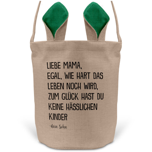 22Feels® Mama Osterkorb von Sohn Mutter mit Henkel Ostergeschenk Tragetasche Ostern Deko Osternest Körbchen Hasenohren (Beige/Grün)-Ostern Tragetasche-22Feels