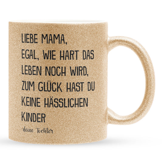 22Feels® Mama Geschenk von Tochter - Glitzertasse mit Spruch (Gold, 320ml)-Glitzertasse Gold 320ml-22Feels