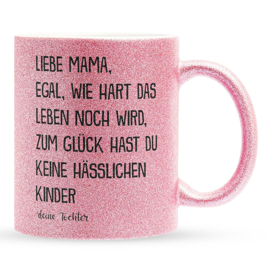 22Feels® Mama Geschenk von Tochter - Glitzertasse mit Spruch (Pink, 320ml)-Glitzertasse Pink 320ml-22Feels