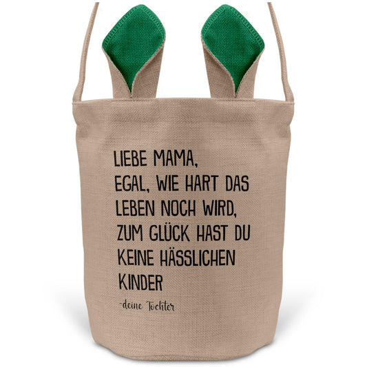 22Feels® Mama Osterkorb von Tochter Mutter mit Henkel Ostergeschenk Tragetasche Ostern Deko Osternest Körbchen Hasenohren (Beige/Grün)-Ostern Tragetasche-22Feels