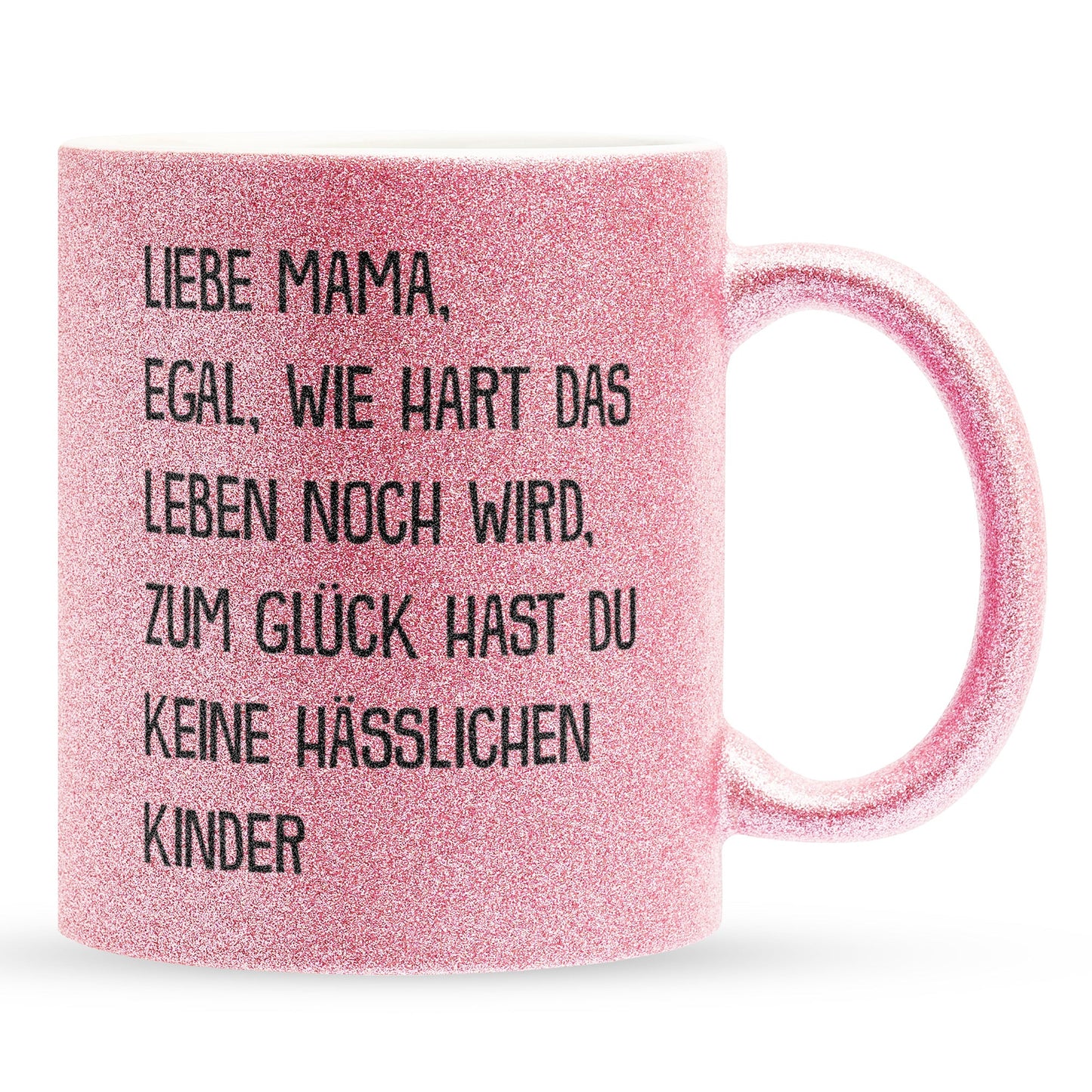 22Feels® Mama Geschenk - Glitzertasse mit Spruch (Pink, 320ml)-Glitzertasse Pink 320ml-22Feels