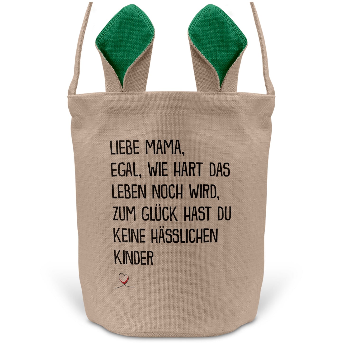 22Feels® Mama Osterkorb Mutter mit Henkel Ostergeschenk Tragetasche Ostern Deko Osternest Körbchen Hasenohren (Beige/Grün)-Ostern Tragetasche-22Feels