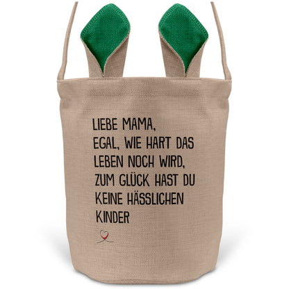 22Feels® Mama Osterkorb Mutter mit Henkel Ostergeschenk Tragetasche Ostern Deko Osternest Körbchen Hasenohren (Beige/Grün)-Ostern Tragetasche-22Feels