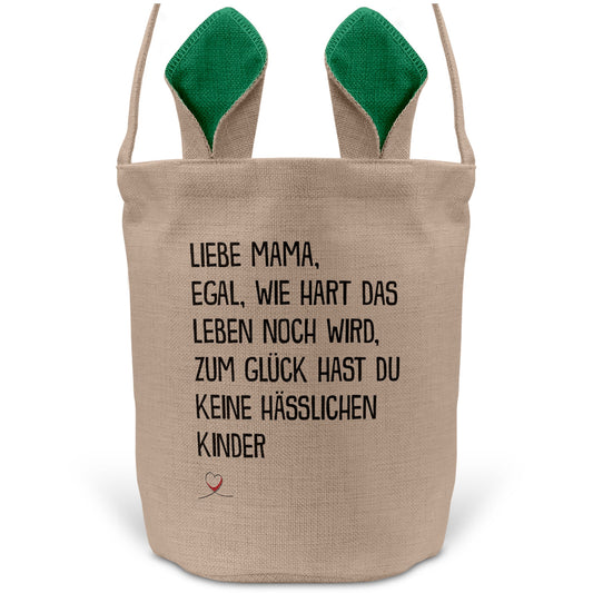 22Feels® Mama Osterkorb Mutter mit Henkel Ostergeschenk Tragetasche Ostern Deko Osternest Körbchen Hasenohren (Beige/Grün)-Ostern Tragetasche-22Feels