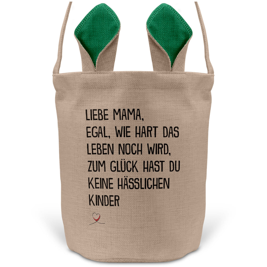 22Feels® Mama Osterkorb Mutter mit Henkel Ostergeschenk Tragetasche Ostern Deko Osternest Körbchen Hasenohren (Beige/Grün)-Ostern Tragetasche-22Feels