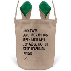 22Feels® Mama Osterkorb Mutter mit Henkel Ostergeschenk Tragetasche Ostern Deko Osternest Körbchen Hasenohren (Beige/Grün)-Ostern Tragetasche-22Feels