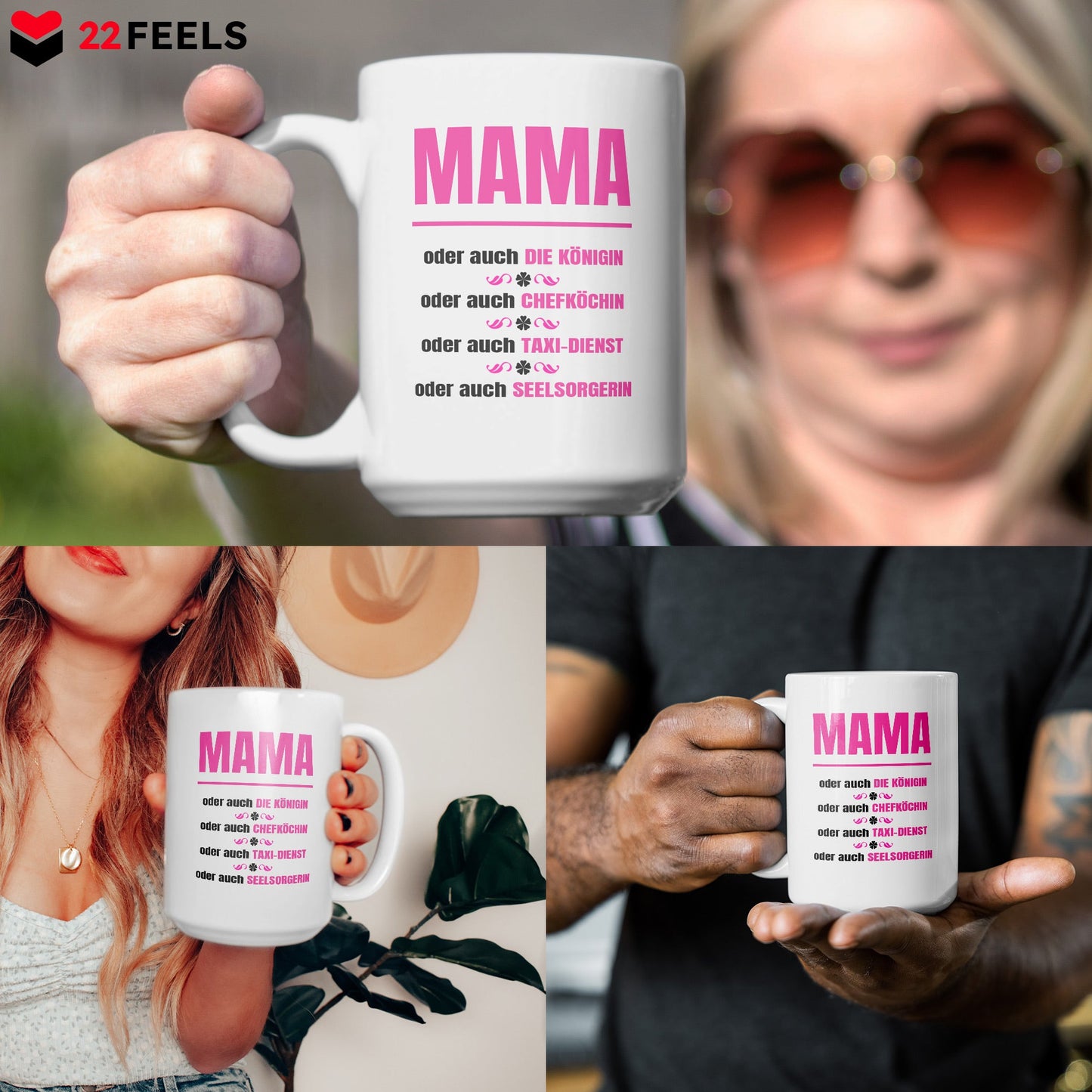22Feels® Mama Geschenk - XL Tasse mit Spruch (Weiss, 440ml)-Weisse XL Tasse 440ml-22Feels