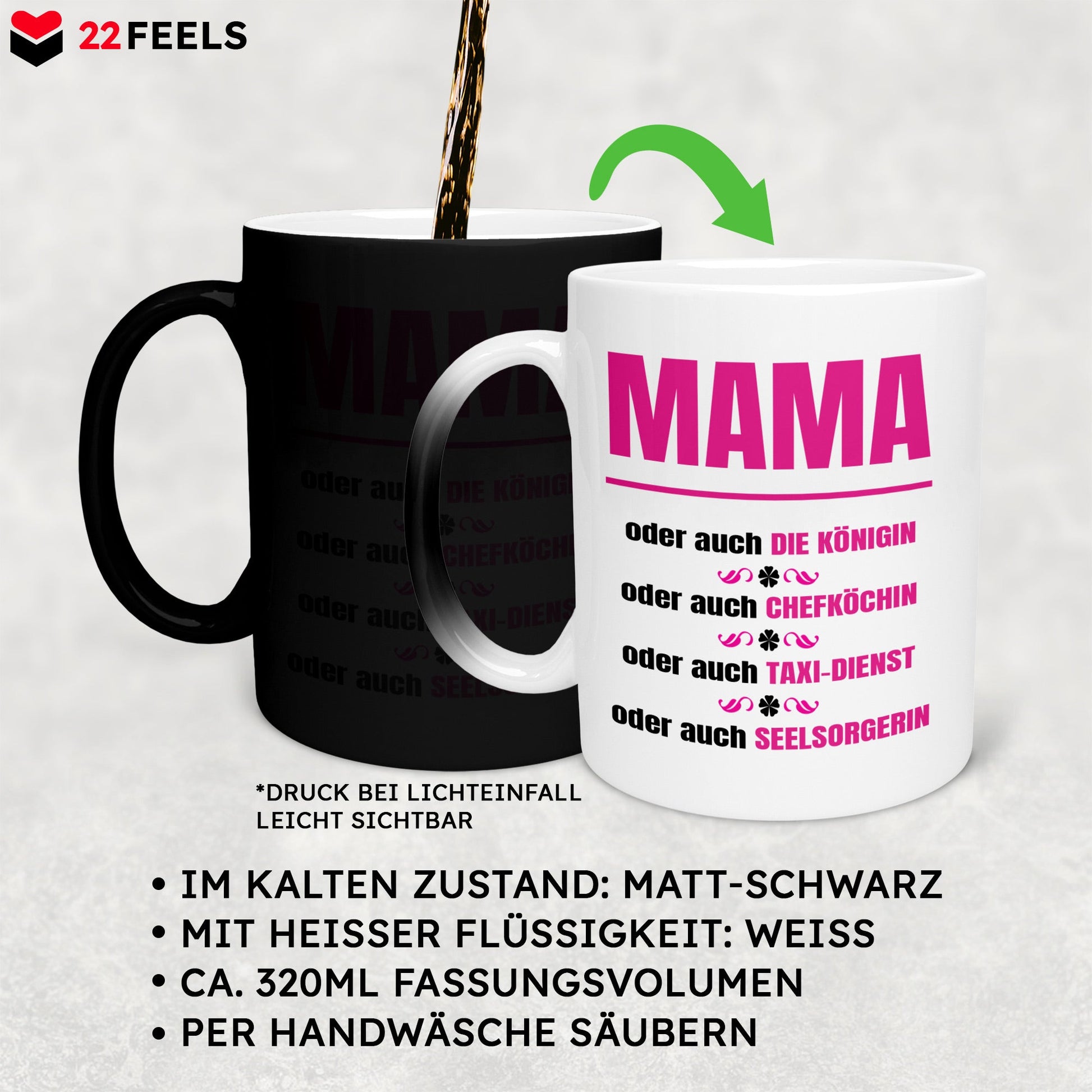 22Feels® Mama Geschenk - Zaubertasse mit Spruch (Matt-Schwarz und Weiss, 320ml)-Farbwechsel Tasse Matt 320ml-22Feels