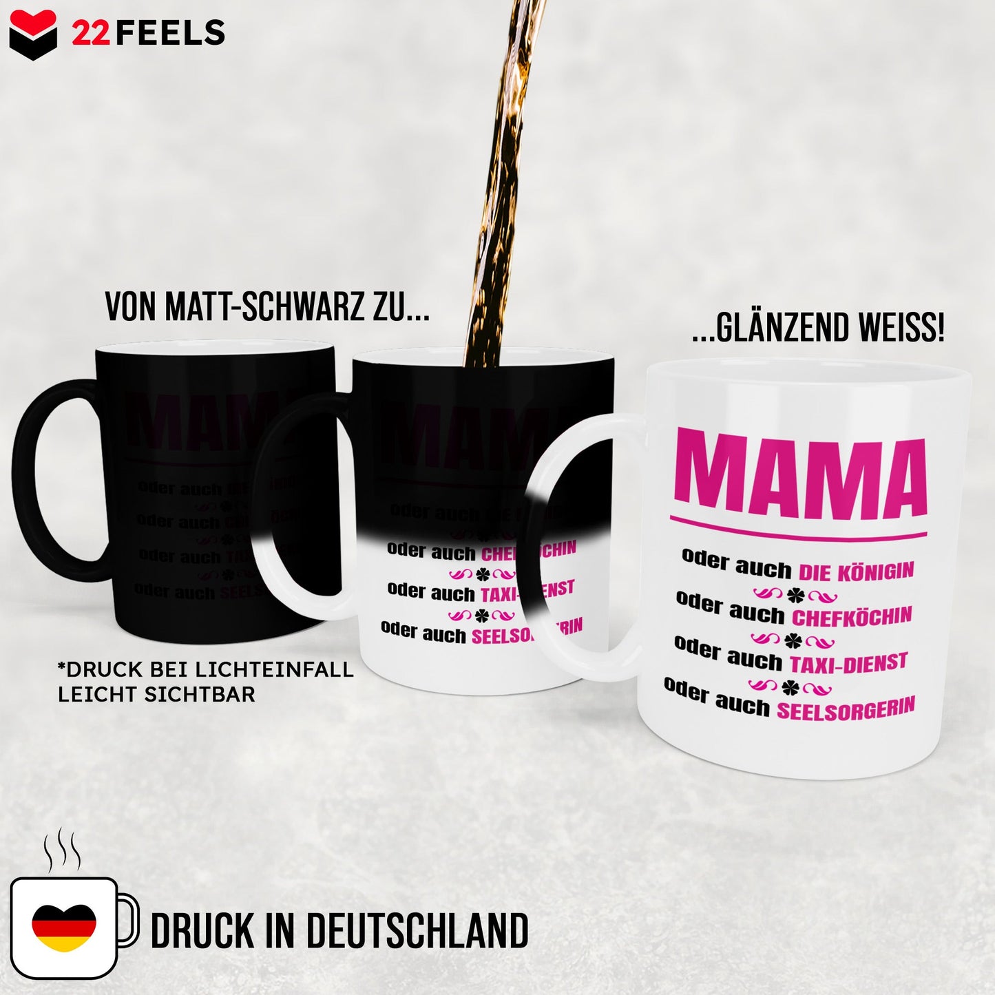22Feels® Mama Geschenk - Zaubertasse mit Spruch (Matt-Schwarz und Weiss, 320ml)-Farbwechsel Tasse Matt 320ml-22Feels