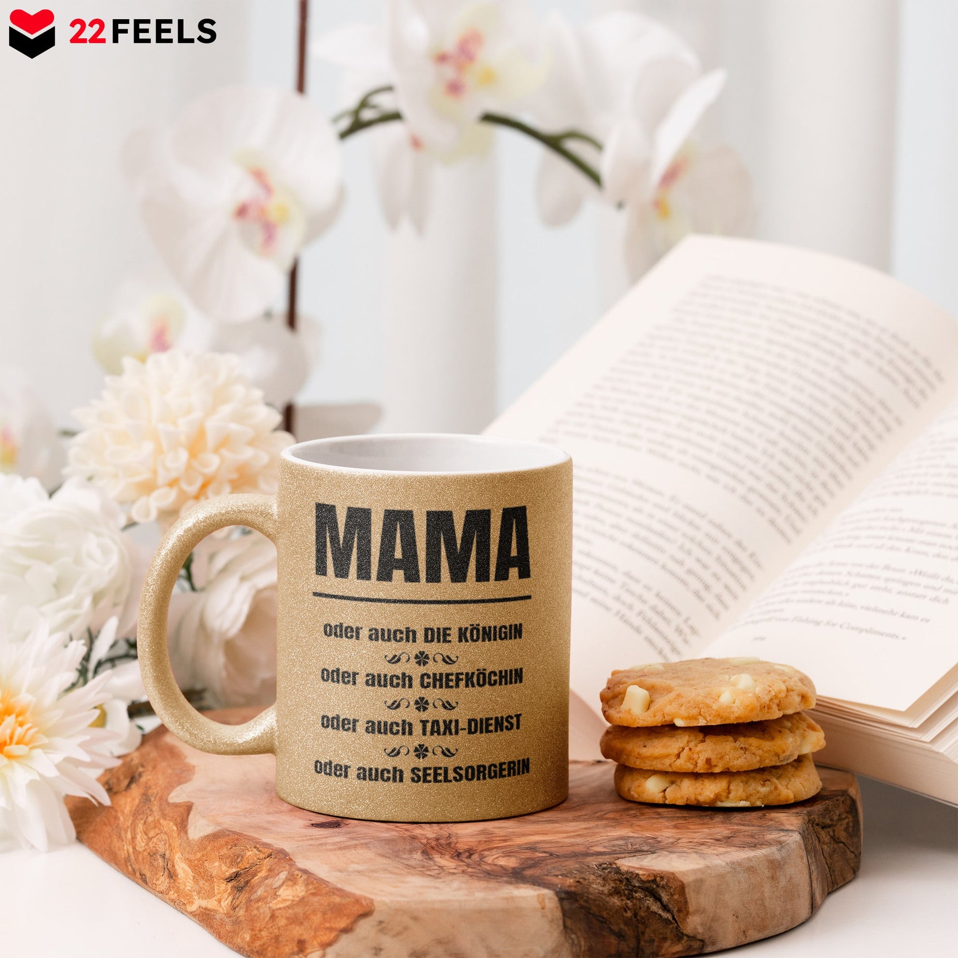 22Feels® Mama Geschenk - Glitzertasse mit Spruch (Gold, 320ml)-Glitzertasse Gold 320ml-22Feels