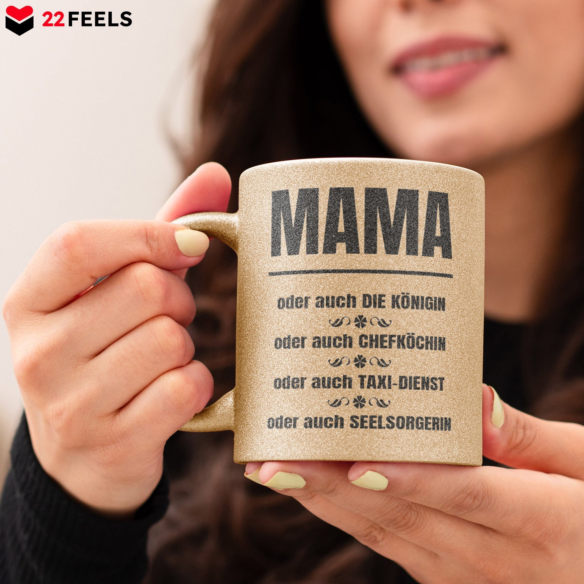 22Feels® Mama Geschenk - Glitzertasse mit Spruch (Gold, 320ml)-Glitzertasse Gold 320ml-22Feels