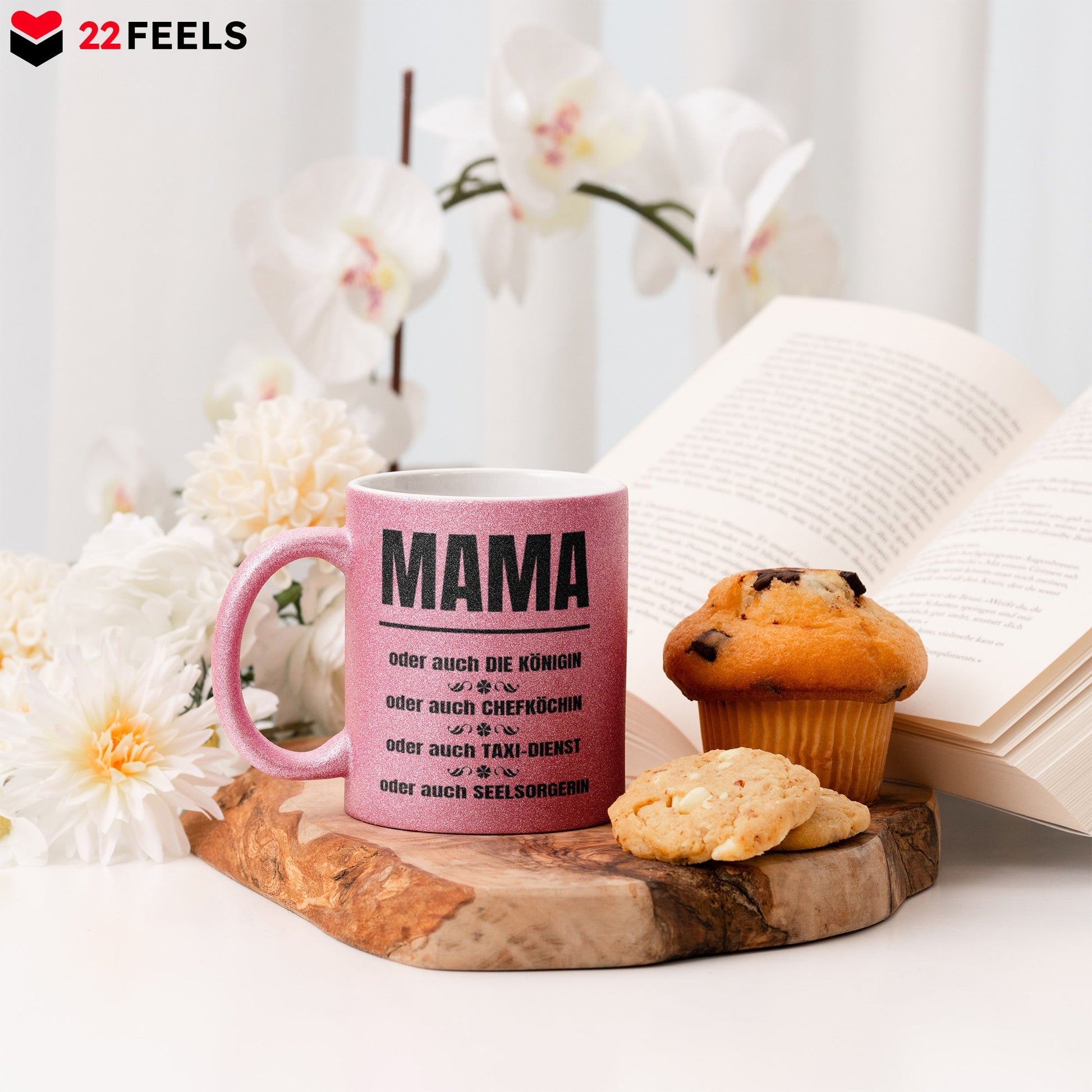 22Feels® Mama Geschenk - Glitzertasse mit Spruch (Pink, 320ml)-Glitzertasse Pink 320ml-22Feels