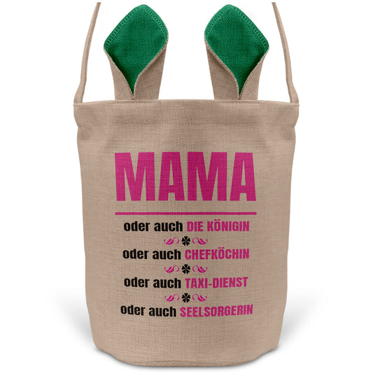 22Feels® Mama Osterkorb Mutter mit Henkel Ostergeschenk Tragetasche Ostern Deko Osternest Körbchen Hasenohren (Beige/Grün)-Ostern Tragetasche-22Feels