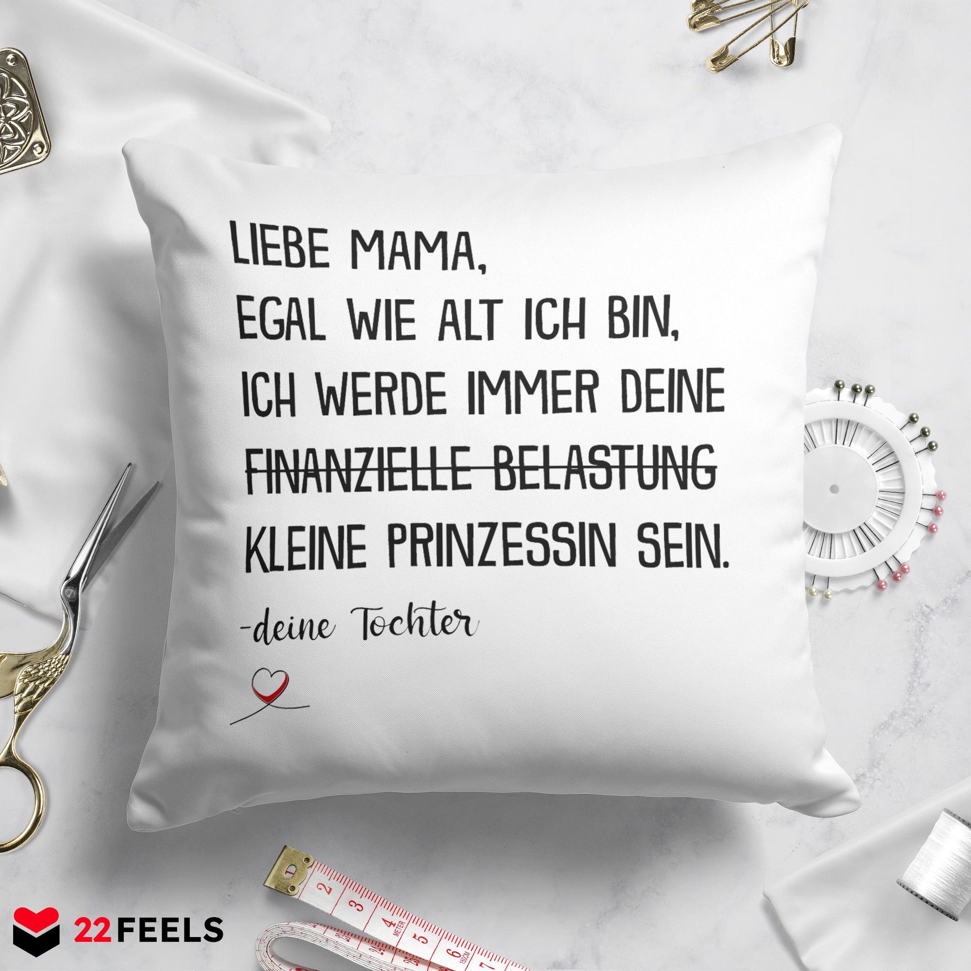22Feels® Mama Geschenk von der Tochter - Kissen mit Spruch (Weiss 40x40cm)-Kissen Weiss 40x40-22Feels