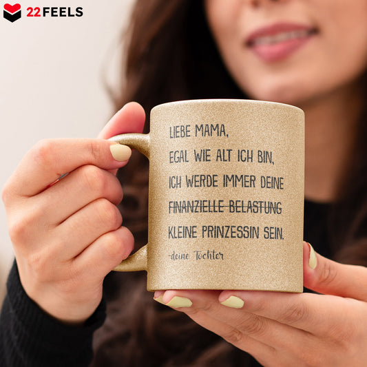 22Feels® Mama Geschenk von Tochter - Glitzertasse mit Spruch (Gold, 320ml)-Glitzertasse Gold 320ml-22Feels