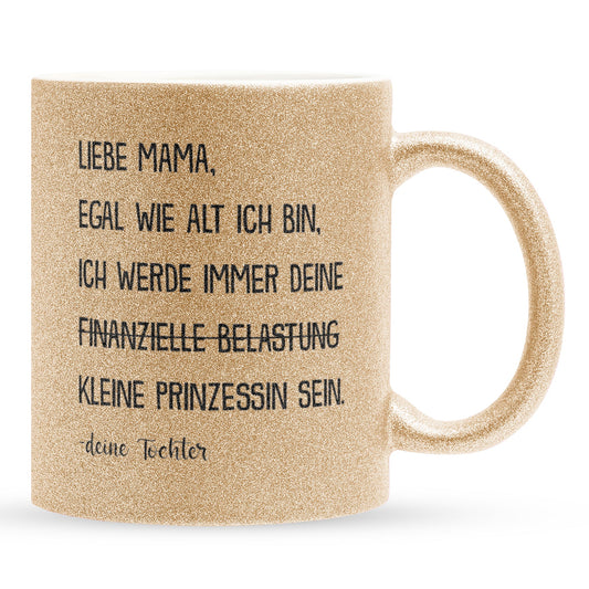 22Feels® Mama Geschenk von Tochter - Glitzertasse mit Spruch (Gold, 320ml)-Glitzertasse Gold 320ml-22Feels