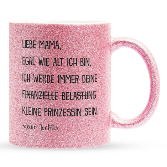 22Feels® Mama Geschenk von Tochter - Glitzertasse mit Spruch (Pink, 320ml)-Glitzertasse Pink 320ml-22Feels