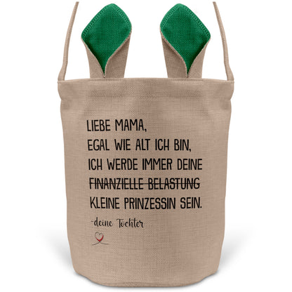 22Feels® Mama Osterkorb von Tochter Mutter mit Henkel Ostergeschenk Tragetasche Ostern Deko Osternest Körbchen Hasenohren (Beige/Grün)-Ostern Tragetasche-22Feels