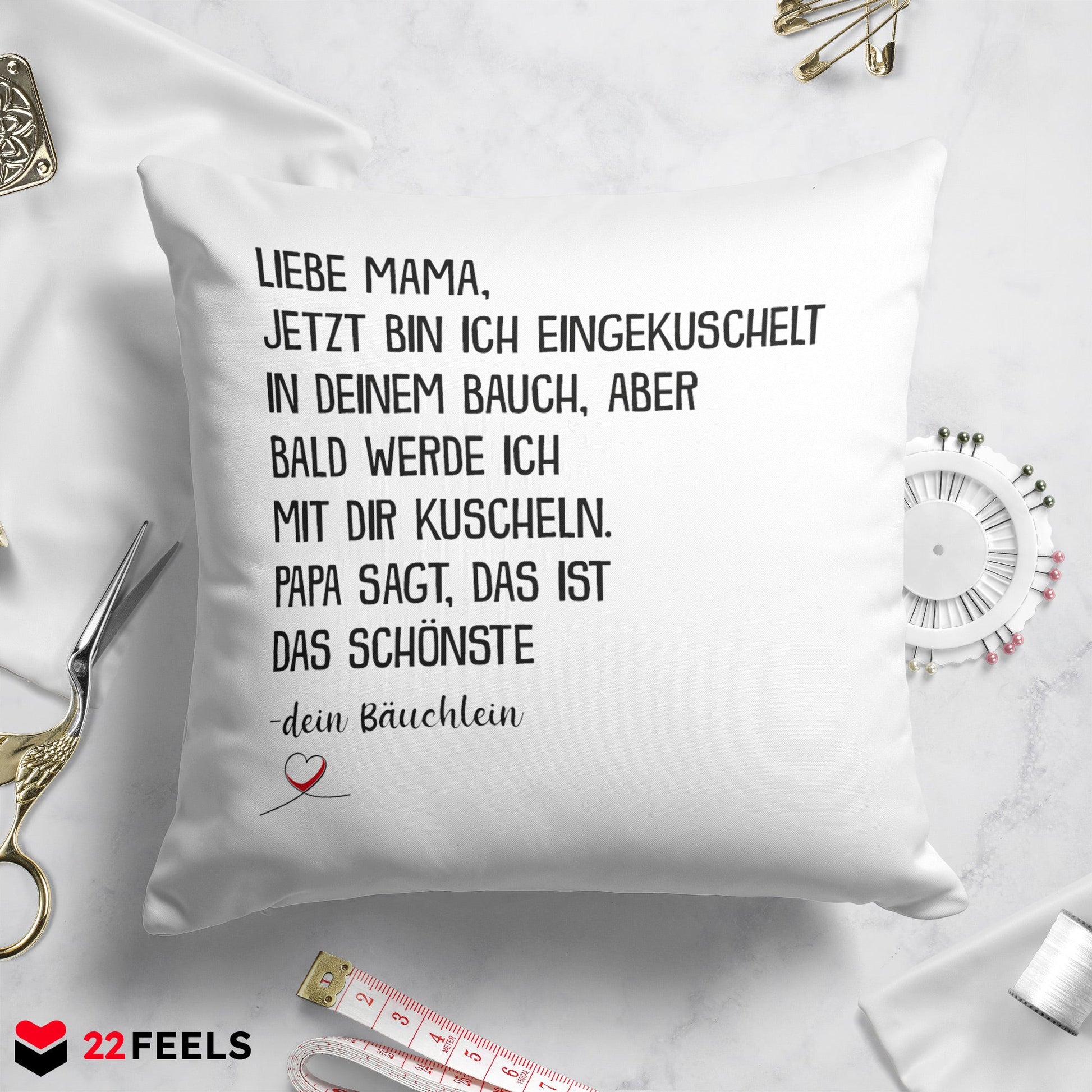 22Feels® Frauen Schwangerschaft Geschenk für werdende Mamas - Kissen mit Spruch (Weiss 40x40cm)-Kissen Weiss 40x40-22Feels