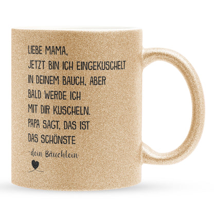 22Feels® Schwangerschaftsgeschenk Werdende Mama - Glitzertasse mit Spruch (Gold, 320ml)-Glitzertasse Gold 320ml-22Feels