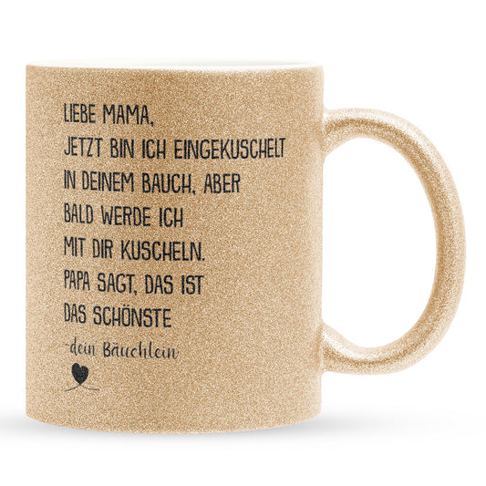 22Feels® Schwangerschaftsgeschenk Werdende Mama - Glitzertasse mit Spruch (Gold, 320ml)-Glitzertasse Gold 320ml-22Feels
