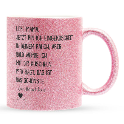 22Feels® Schwangerschaftsgeschenk Werdende Mama - Glitzertasse mit Spruch (Pink, 320ml)-Glitzertasse Pink 320ml-22Feels
