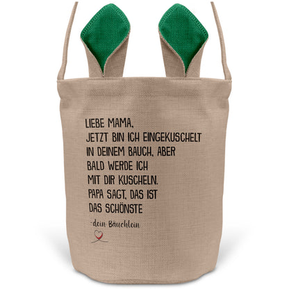 22Feels® Werdende Mama Schwangerschaft Ostern Osterkorb mit Henkel Ostergeschenk Tragetasche Ostern Deko Osternest Körbchen Hasenohren (Beige/Grün)-Ostern Tragetasche-22Feels