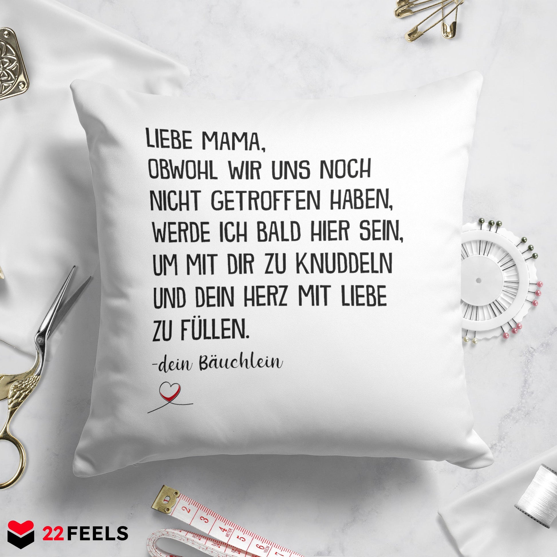 22Feels® Frauen Schwangerschaft Geschenk für werdende Mamas - Kissen mit Spruch (Weiss 40x40cm)-Kissen Weiss 40x40-22Feels