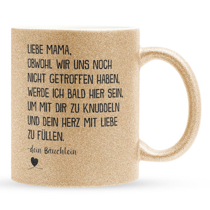 22Feels® Schwangerschaftsgeschenk Werdende Mama - Glitzertasse mit Spruch (Gold, 320ml)-Glitzertasse Gold 320ml-22Feels