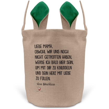 22Feels® Werdende Mama Schwangerschaft Ostern Osterkorb mit Henkel Ostergeschenk Tragetasche Ostern Deko Osternest Körbchen Hasenohren (Beige/Grün)-Ostern Tragetasche-22Feels