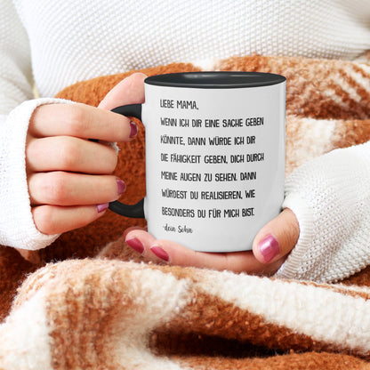 22Feels® Mama Geschenk von Sohn - Tasse mit Spruch (Weiss-Schwarz, 320ml)-TwoTone Tasse Weiss-Schwarz 320ml-22Feels