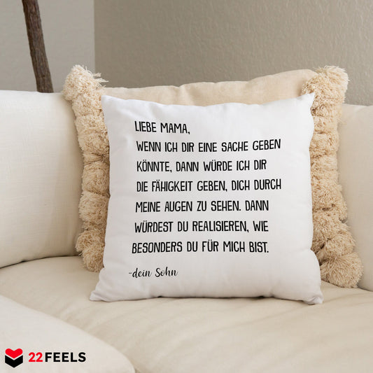 22Feels® Mama Geschenk vom Sohn - Kissen mit Spruch (Weiss 40x40cm)-Kissen Weiss 40x40-22Feels