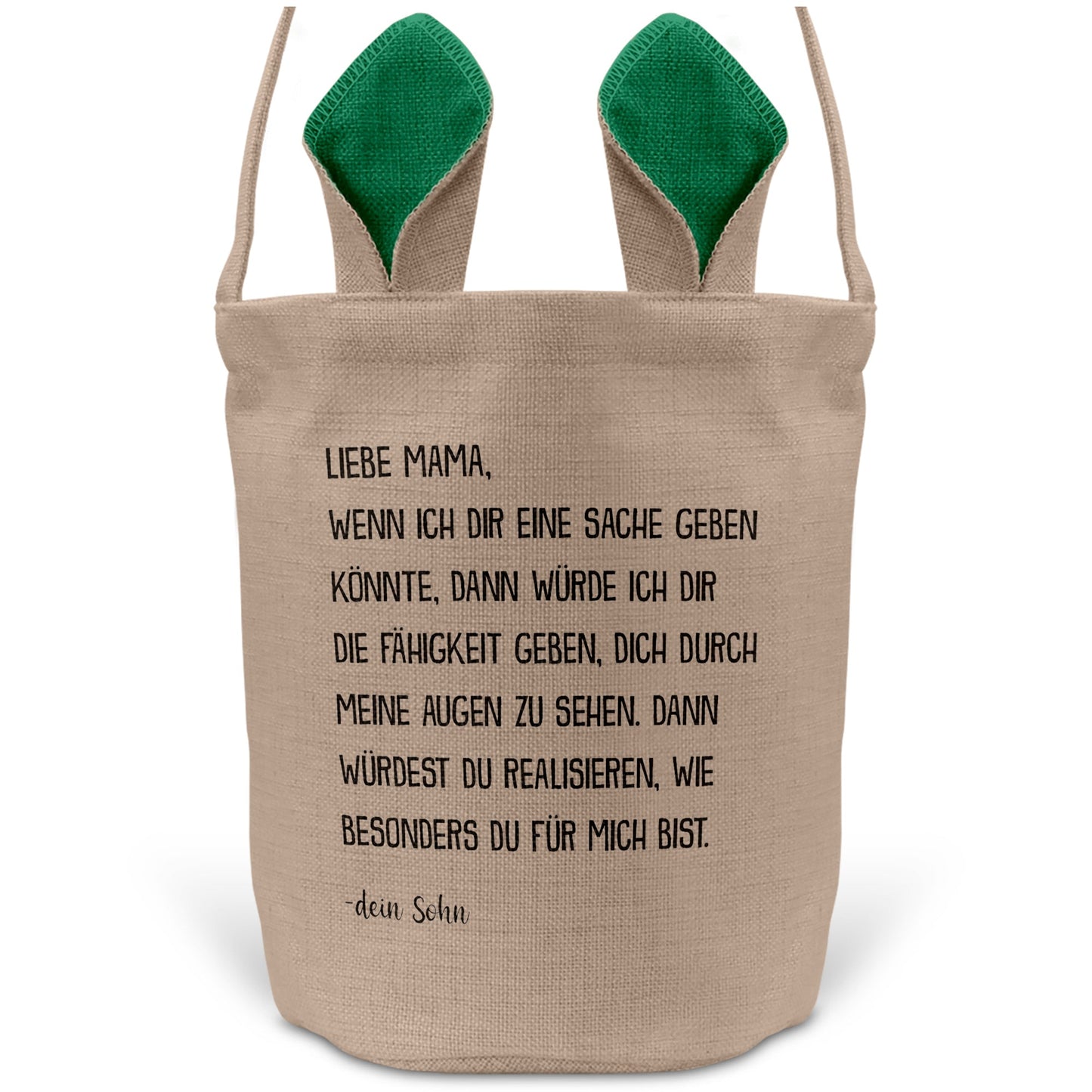 22Feels® Mama Osterkorb von Sohn Mutter mit Henkel Ostergeschenk Tragetasche Ostern Deko Osternest Körbchen Hasenohren (Beige/Grün)-Ostern Tragetasche-22Feels