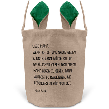 22Feels® Mama Osterkorb von Sohn Mutter mit Henkel Ostergeschenk Tragetasche Ostern Deko Osternest Körbchen Hasenohren (Beige/Grün)-Ostern Tragetasche-22Feels